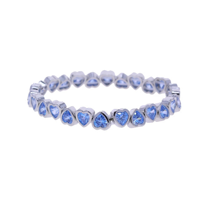 Aqua Blue - Silver Hearts Bracelet