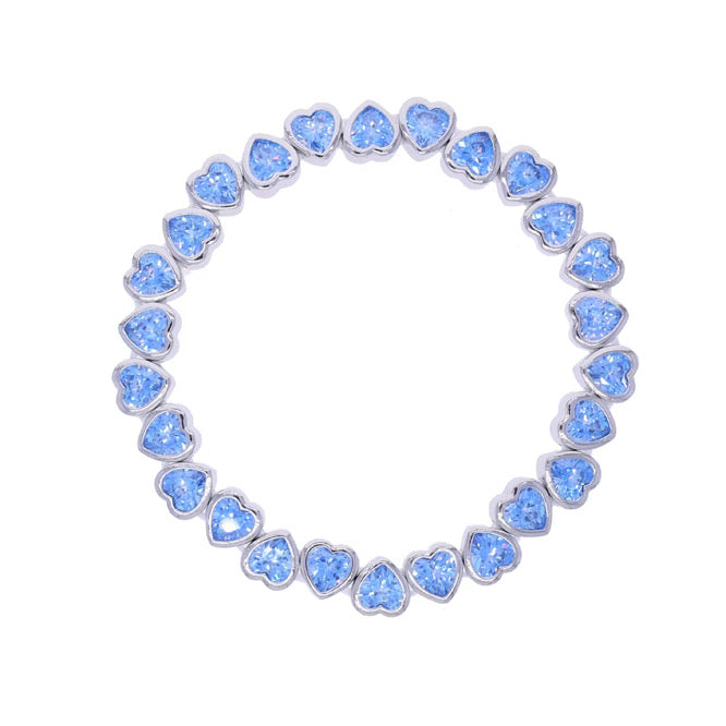 Aqua Blue - Silver Hearts Bracelet