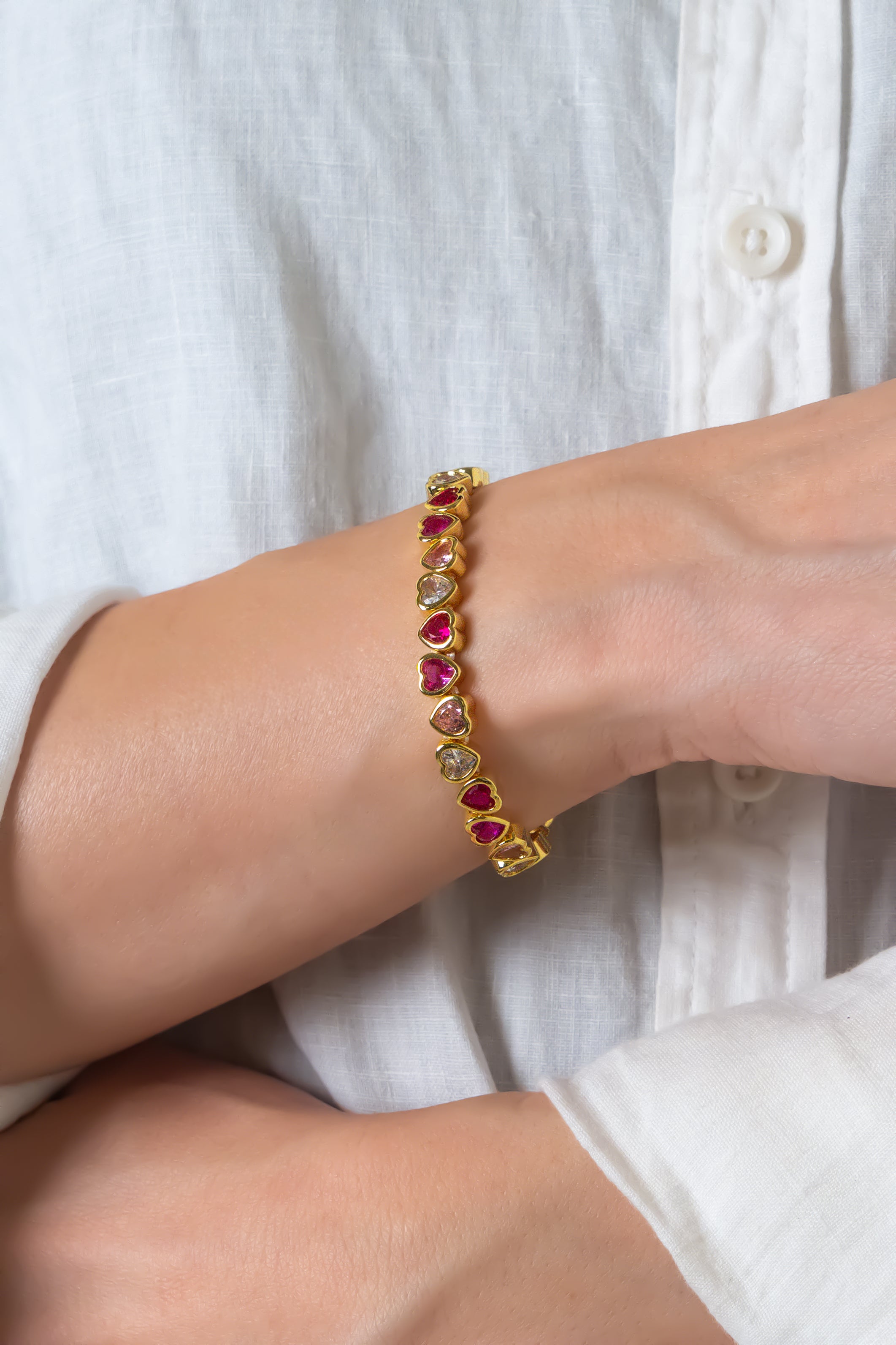 Pink Ombre Gold Hearts Bracelet